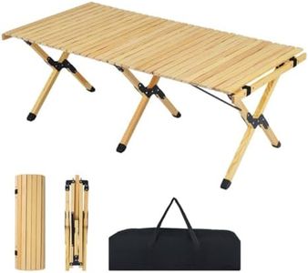 YULEESIYIP 48"×24" Foldable Pine Wood Camping Table, Portable Roll Up Beach Table with Carry Bag, 155LBS Capacity for Outdoor Picnic, BBQ, Travel