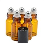 Vndeful 12Pcs Amber Empty Brown Glass Roll-On Bottles With Stainless Steel Roller Balls And Black Cap For Essential Oil Perfumes Lip Balms 5Ml