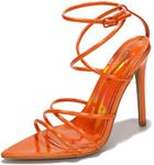 Cape Robbin Nabil Sexy Strappy Stiletto Heels for Women - Strappy Pointy Open Toe Orange Heels for Women - Elegant Women Dress Shoes - Women's Heeled Sandals - Orange Size 9