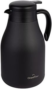 GrandTies 61oz Stainless Steel Thermal Coffee Carafe - Insulated Double Walled Vacuum Coffee Pot, Hot Water Dispenser - Thermal Bottle for Hot Drinks, 12 Hour Heat Retention (Midnight Black)