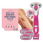 by Amazon Women's 5 Blade Razor with 3-in-1 Trimmer + 3 refillls, Pink