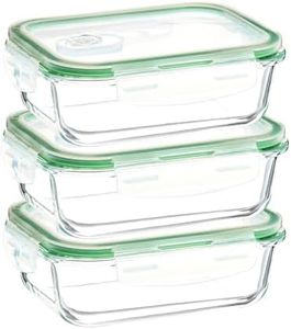 Amazon Brand - Solimo Borosilicate Glass Rectangle Container with Air-Vent Lid for Kitchen/Tiffin (420ml Each) | Airtight & Leak-Proof | Freezer, Microwave & Dishwasher Safe (Set of 3) (Transparent)