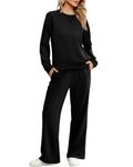 Jescakoo Womens 2 Piece Sweatsuit Outfit 2024 Fall Long Sleeve Pullover Lounge Set Casual Gym Tracksuit S-XXL Black Size XXL