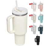 STEEL SIPPER 40Oz Stainless Steel Vacuum Insulated Tumbler With Straw And Lid & Handle,Travel Coffee Mugs Cups For Hot Drinks With Handle&Straw Insulated Water Bottle Iced Coffee Cup (Cream),1180 Ml