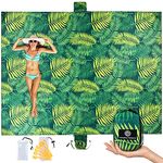 URBANECO OUTDOORS Lightweight Beach Blanket - Oversized 107" x 77" - Waterproof Sandproof - Double Anchored for Fun Leisure Beach Blanket - with Stake and Pouch - Durable Sand Beach Mat