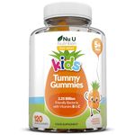 Kids Tummy Gummies (Age 5+) - Probiotics for Children - 120 Vegan Gummies - Natural Pineapple Flavour - with Lactobacillus and Bifidobacterium & Vitamin B3, B5,B6 & C - Nu U Nutrition