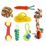 Foodie Puppies Durable Chew Teething Rope Toy for Small to Medium Dogs Interactive Rope Toy to Play - (2 Knot + Slipper + Banana + Tennis + Handle Rope + Cotton Ball + Carrot) (Combo of 7)