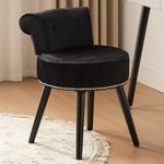 Vanity Stool with Back -Black Velvet Vanity Chair with Back Small Vanity Makeup Vanity Chair Velvet Vanity Stool Chair Tufted Accent Chairs Makeup Chair for Vanity for Women Girls and Kids(Black)