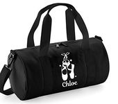 beyondsome Personalised Girls Dance Bag Pink Ballet Shoes Jazz Tap Kids Uniform Gym Kit, Black/White Print