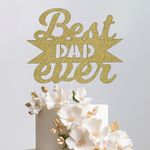 Trimming Shop Best Dad Ever Cake Toppers, Cupcake for Picks Super Dad Cake Decoration Happy Father's Day/Dad Birthday Theme Men Party Decoration Accessory - Light Gold