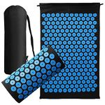 Acupressure Mat Generise Accupressure Body Mat and Pillow Set for Men & Women - Back, Neck and Muscle Pain Relief - Includes Travel Bag with Adjustable Strap (Black with Blue Spikes)