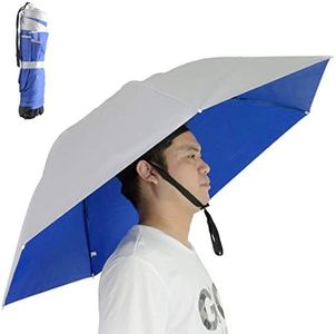 NEW-Vi Fishing Umbrella Hat Folding Sun Rain Cap Adjustable Multifunction Outdoor Headwear (Silver/Blue(Single layer) 2Pcs)