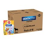 Pedigree Dentastix Large Breed (25 kg+) Oral Care Dog Chew Treat, Reduces Plaque And Tartar Buildup, Pack of 16 - Value Pack ( 4 X 4 Monthly Pack)