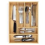 Pristine Bamboo silverware tray organizer– Flatware Utensil Cutlery Silverware Holder for Drawer – Small Extra-Deep Wooden Kitchen Drawer Organizer Divider for Spoons Forks Knives cutleries (6-Slots)