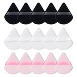 15 Pcs Triangular Velour Puffs - LINKPEACE Washable and Reusable Makeup Powder Puffs with Straps for Contouring,Corners and Under Eyes, for Loose Powder Body Powder Makeup Tool (black, white, powder)