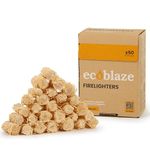 Ecoblaze Natural 50 Firelighters ​​- Fire Lighters for BBQ, Pizza Oven, Fire Pits - Wood Wool Fire Starters - Perfect for Garden Life & Camping, Safe, Clean Wax Coated Instant Firestarter