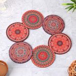 Gift Kya De Coaster Set Of 6 Fine Mandala Art Wooden Coasters With Proper Coaster Stand Coaster Set Fit For Tea Cups, Coffee Mugs And Glasses (3.5 X 3.5 Inch, Fine Mandala Design) Rangoli