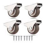 4 Pcs Mini Fixed Caster Wheels 25 mm/1 Inch Silent Ball Bearing Small Casters Wheels, Metal Top TPE Rubber Low Profile Caster Wheels for Furniture Rolling Cabinet Trundle Bed Drawer with Screws