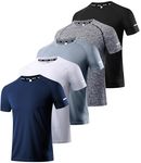 Boyzn 5 Packs Workout Shirts for Men - Activewear Tops Gym Shirts Dry Fit Mesh Running Fitness Short Sleeve Crewneck Sports Athletic T-Shirt Tops 5P02-M