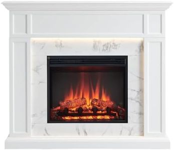 ModaLiving Pearl 2000W Electric Fireplace Heater Mantel Suite Marble Veneer Finish Remote Control Timer Adjustable Flame (White)