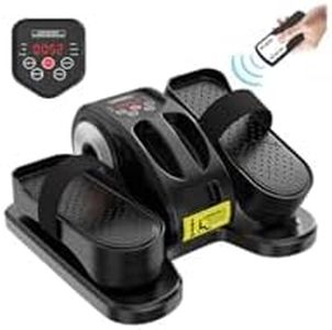 ESL Under Desk Elliptical - Portable Leg Exerciser for Seniors, Compact Seated Elliptical with Remote Control, LCD Display Electric Elliptical Trainers for Home, Silver