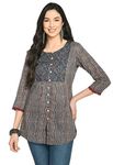 Meesan Women's Cotton Short Kurti, Casual Wear Tunic, Office Wear (MFTN-177-BLUE-ZIG ZAG)