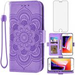 Asuwish Compatible with iPhone 7/8/SE 2020 Wallet Case and Screen Protector Flip Card Holder Cell Phone Cover for iPhone7 iPhone8 i Phone7case Phone8case Phones8 7s 8s iPhoneSE SE2020 SE2 2 Men Purple