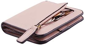 Toughergun Womens RFID Blocking Small Compact Bifold Luxury Genuine Leather Pocket Wallet Ladies Mini Purse with ID Window (08 ReNapa Pink Champagne)