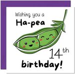 14th Birthday Card for Men Women Cute Pea Funny Birthday Card for 14 Year old teenage Girl Daughter Granddaughter Kids fourteen, fourteenth Sister cousin Niece