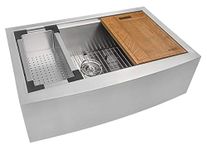 Ruvati Verona RVH9100 30" Apron-front Workstation Farmhouse Single Bowl Kitchen Sink, Stainless Steel, 16 Gauge