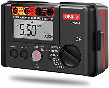 Insulation Resistance Tester, Ohm Meter, 100V/250V/500V/1000V Voltmeter 0 to 5G ohm Meter Megohmmeter, Ground Resistance Tester 2000 Counts LCD Display with Backlight (UT501A)