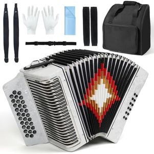 31 Key 12 Bass Accordions, 3 Row Celluloid Accordion, Push-Pull Diatonic Accordion Musical Instruments for Adults with Carrying Case, Cleaning Cloth, Gloves, and Strap