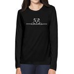 Pooplu Women's Regular Fit Premium Tshirt Panda Lover Cotton Printed Round Neck Full Sleeves Cute Animal, Animal Pootlu Tees and Tshirts.(Oplu_Black_Medium)