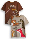 The Gruffalo Kids T-Shirt Pack of 2 | Brown Gruffalo & Friends Graphic Tee for Boys | Short Sleeve Multicoloured Multi-Pack Fairy Tale Top Set | Story Book Merchandise Gift Bundle for Children