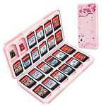 OLDZHU Cute Switch Game Case Holder Compatible with Nintendo Switch&Switch OLED Game,Switch Game Card Case Storage for 24 Games Cartridges and 24 Micro SD Card,Portable Pink Switch Game Case for girls