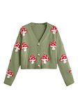 SweatyRocks Women's Long Sleeve Button Front V Neck Soft Knit Cardigan Sweaters, Mushroom Green, Medium