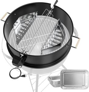 MOASKER Upgraded Rotisserie Kit for Weber 22 inch Kettle Charcoal Grills Accessories, Rotisserie Grill Kit for Weber & Other Similar Size Grills, with Handles, Charcoal Baskets,10 Pcs Drip Pans, Black