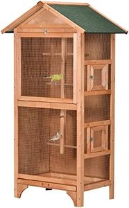 PawHut Wooden Bird Aviary Outdoor Bird Cage for Finch, Canary w/Removable Tray, Asphalt Roof - Orange