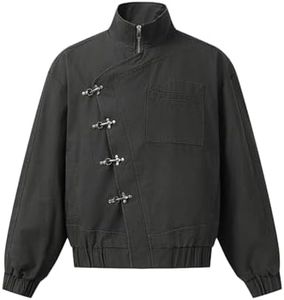 Vamtac Mens Lightweight Jackets Cotton Cropped Jacket Metal Button Vintage Slant Placket Coats With Pockets
