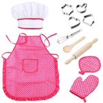 bluesees Chef Set for Kids, 11 Pcs Chef Play Set Children Kitchen Costume Role Pretend for Boys Girls Toddler Role Play Cooking and Baking set with Apron, Chef Hat, Utensils, Cooking Mitt