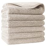 Polyte Premium Lint Free Microfibre Washcloth Face Towel, 33 x 33 cm, Set of 6 (Beige)