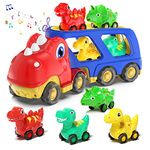 Dinosaur Truck Toy Car for Kids, Friction Power Carrier Vehicle with 4 Pack Small Pull Back Dino Car, Christmas Birthday Gift for 18M+ 2 3 4 5 Years Old Boys Toddlers (Cartoon)