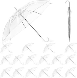 Hestya 16 Pcs Wedding Umbrella for Bride 35.43-37.4 Inches Dome See Through Stick Clear Umbrellas Unisex White Handle Transparent Umbrella for Woman Men Bride Bridesmaid Party, 35.43-37.4 inches