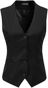 Vocni Women's Fully Lined 4 Button V-Neck Economy Dressy Suit Vest Waistcoat ,Black,US M ,(Asian 3XL)