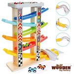 The Wooden Toy Factory - MEGA Click Clack Racing Track with *6* Cars - Includes Parking Lot - No Assembly Required