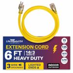 6ft Power Outdoor Extension Cord & Indoor - Waterproof Electric Drop Cord Cable - 3 Prong SJTW, 10 Gauge, 15 AMP, 125 Volts, 1875 Watts, 10/3 by LifeSupplyUSA - Yellow (1 Pack)