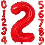 Ousuga 40 Inch Red Number 2 Balloon Large Foil Number Balloon Giant Birthday Age Balloons Mylar Helium Digit Balloon for Kids Women Men Birthday Wedding Anniversary Engagement New Year's Party Decorations