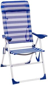 Creaciones Llopis Silla de Playa Alta Reclinable Convertible en Tumbona 4 Colores Disponibles (Rayas Azul Blanco)