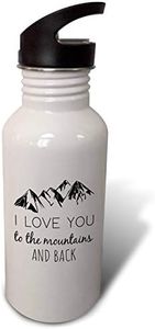 3dRose Water Bottle, 10.5" by 4.5", I Love You to The Mountains and Back. Black on White Background