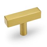 goldenwarm Knobs for Dresser Drawers Ktchen Cabinet Knobs - LS1212GD Square T Bar Brushed Brass Single Hole Knob Door Knobs for Cabinets Hardware,5 Pack